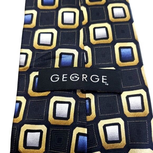 George Blue Geometric Print Wide Silk Tie - Picture 3 of 6